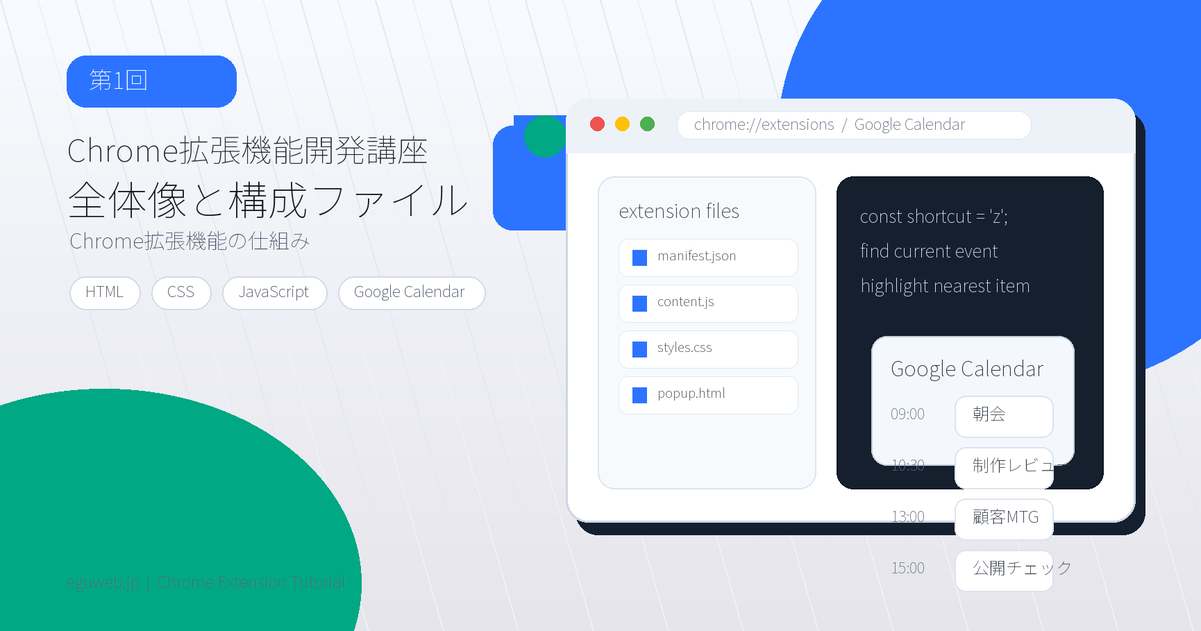 Chrome拡張機能開発講座 第1回 全体像と構成ファイル アイキャッチ画像